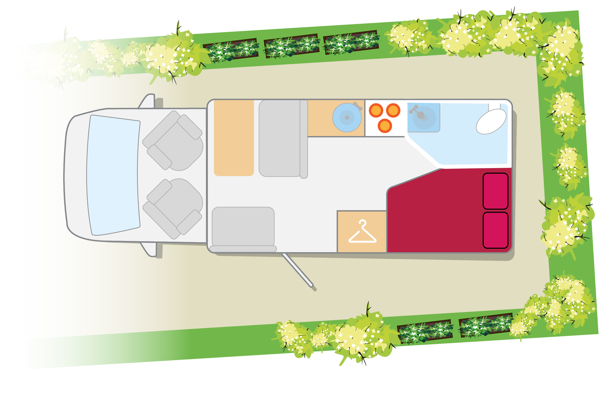 French bed motorhome layout