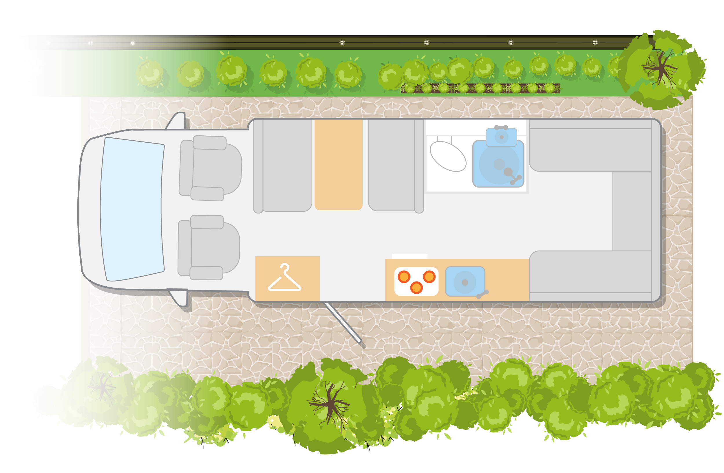 Twin lounge motorhome layout